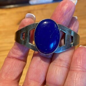 🎉 STERLING SILVER BLUE LAPIS WITH GOLDEN FLECKS CUFF BRACELET ‼️